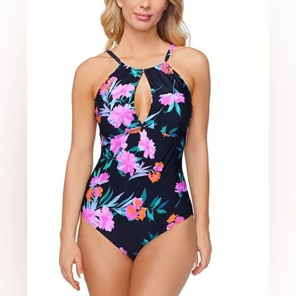 Island Escape Women's Poolside
One-Piece Swimsuit, Ocean Bloom Multi size 8 New - Picture 1 of 16